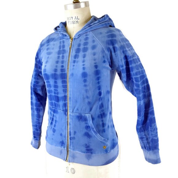 Vintage Y2K Juicy Couture Velour Hoodie Blue Tie Dye Track Jacket Blue - Picture 3 of 7